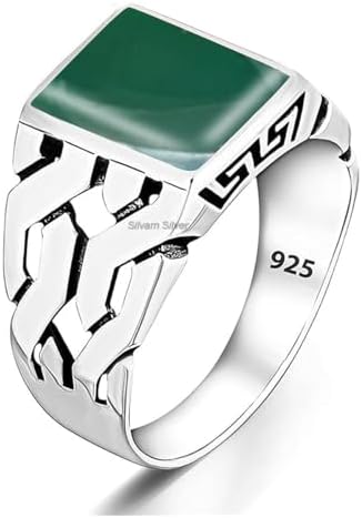 Solid 925 Sterling Silver Rectangle Shape Gemstone Men Signet Rings, Beautiful Handcrafted Anniversary, Christmas Gift for Fathers, Son, Boyfriend, Friend