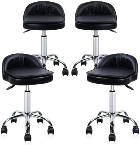 Adjustable Rolling Lash Stool Swivel Chair for Salon, Double Cushion Vanity Stools for Artists, Tattoo, Spa, Medical, Office, PU Leather with Low Backrest, Set of 4