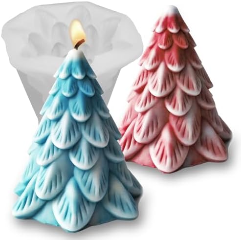 Christmas Ornament Molds, Christmas Tree Candle Molds for Candle Making, Silicone Fondant Chocolate Cake Decorating Mold, 3D Tree Epoxy Resin Casting Soap Concrete Craft Mold Xmas Home Decor