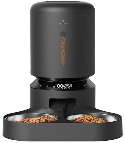 PETLIBRO Automatic Cat Food Dispenser for Two Cats 5L Auto Cat Feeder Dry Food Dispenser with Splitter & 2 Stainless Bowls, 10s Meal Call and Timer Setting 50 Portions 6 Meals Per Day for Cat and Dog