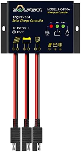 SOLPERK 10A Solar Charge Controller Waterproof Solar Panel Controller 12V/24V PWM Solar Panel Battery Intelligent Regulator for RV Boat car ，with LED Display