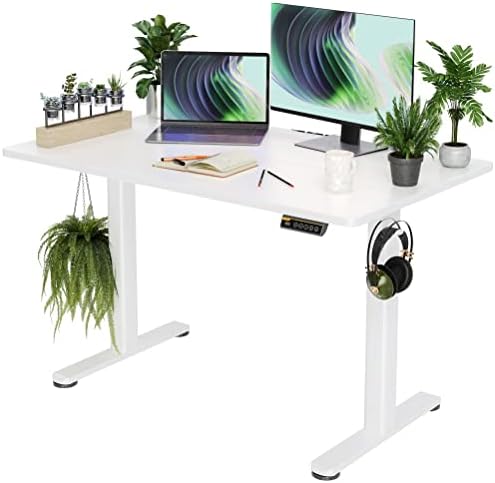 Claiks Electric Standing Desk, Adjustable Height Stand up Desk, 48x24 Inches Sit Stand Home Office Desk with Splice Board, White Frame/White Top