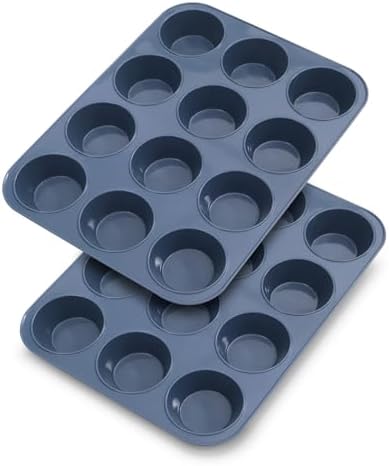2 Pack Silicone Muffin Baking Pan & Cupcake Tray 12 Cup - Nonstick Cake Molds/Tin, Silicon Bakeware, BPA Free, Dishwasher & Microwave Safe (12 Cup Size, Grey)