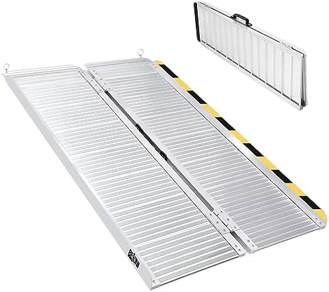 BEJONI 4FT Silvery Wheelchair Ramp, Folding Non-Slip Portable Aluminum Ramp for Home Steps, Thresholds, Doorways, Handicap Access, 600 LBS Capacity