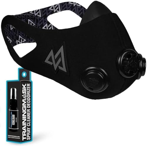 TRAININGMASK Elevation Training Mask 2.0 Blackout + Spray Clean - Multi-Patented with Clincal Studies,Stamina, Endurance