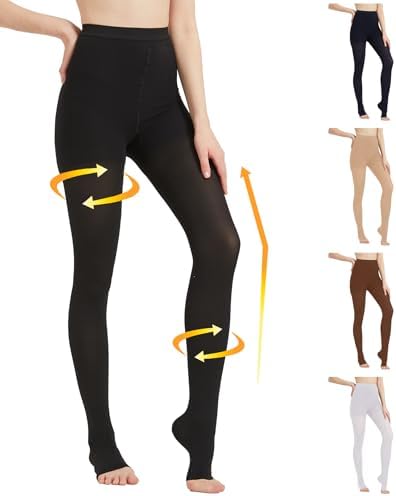 MGANG Medical Compression Pantyhose for Women & Men, 20-30mmHg Graduated Compression Support Tights, Open Toe, Opaque Waist High Compression Stockings for Edema, Varicose Veins, Flight, DVT, Black M