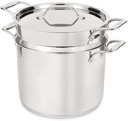 All-Clad Stockpot 12 qt Stainless Steel Multipot With Insert & Lid, Stainless Steel Pot, Induction, Oven Broiler Safe 600F Skillet, Professional Cookware, Silver