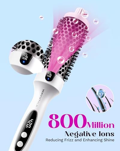 Wavytalk Blowout Boost Thermal Brush, 1.5 inch Heated Round Brush for Blowout Look, Negative Ion Technology, Ceramic Tourmaline, 5 Temperature Settings, Dual Voltage, White
