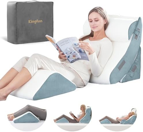 Kingfun 4pcs Orthopedic Bed Wedge Pillow Set for Sleeping, Memory Foam for Sleeping,Breathable Triangle Pillow Wedge, Post Surgery Memory Foam for Back, Leg Pain Relief, Sitting