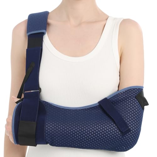 Velpeau Arm Sling Shoulder Immobilizer with Waist Strap, Ventilated & Breathable Design, Arm Support Brace for Shoulder, Rotator Cuff, Elbow, Hand injury (Mesh Version, Blue, Left, M: Bust 28.5-41″)