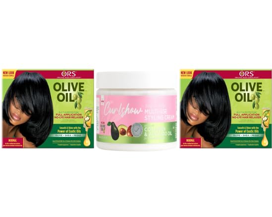 ORS Olive Oil Built-In Protection Full Application No-Lye Hair Relaxer - Multi-Use Styling Cream Infused with Collagen & Avocado Oil for Strength & Length - Bundle