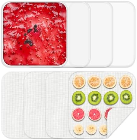 4 Pcs Silicone Food Dehydrator-Trays with Edge, 4 Pcs Mesh Dehydrator Mats,Reusable Non Stick Silicone Dehydrator Sheets (9.45x 9.45in) for Liquids,Fruit Leather,Herbs,Meat and Yogurt