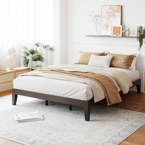 COLAMY 12 Inch Queen Size Platform Bed Frameï¼ŒSturdy Wood Bed Frame with Wood Slat Support, No Box Spring Needed, Easy Assembly(Espresso)