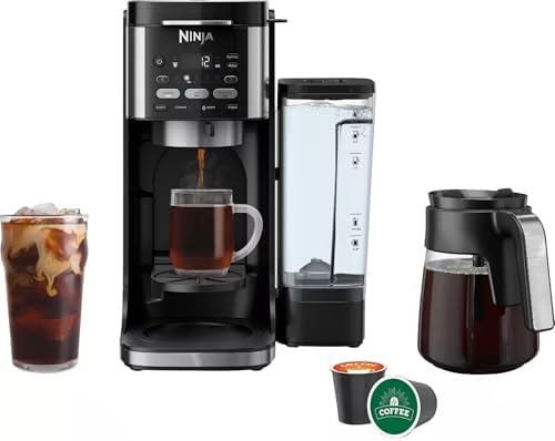 Ninja | Drip Coffee Maker | DualBrew Pro Hot & Iced Coffee | Compatible with K-Cup Pods | 3 Brew Styles (Classic, Rich, & Iced) | 70oz Removable Reservoir & Dishwasher Safe | Black | 14-Cup (Renewed)