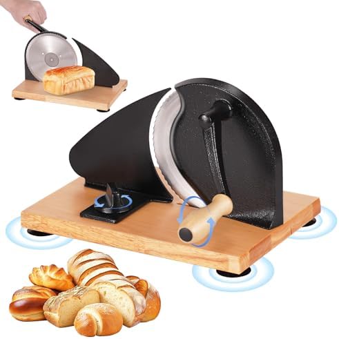 Manual Bread Slicer, Classic Bread Slicer Versatile Hand-Crank Bread Slicer for Bakeries, Coffee Shop, Home Kitchen, Bread Slicer for Homemade Bread with Suction Cup Can Adjustable Thickness