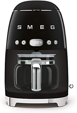 Smeg 50's Retro Style Aesthetic Drip Coffee Machine with 10 Cup Glass Carafe, Auto Start Feature, Keep Warm Plate, and Two Coffee Strength Settings (Black)