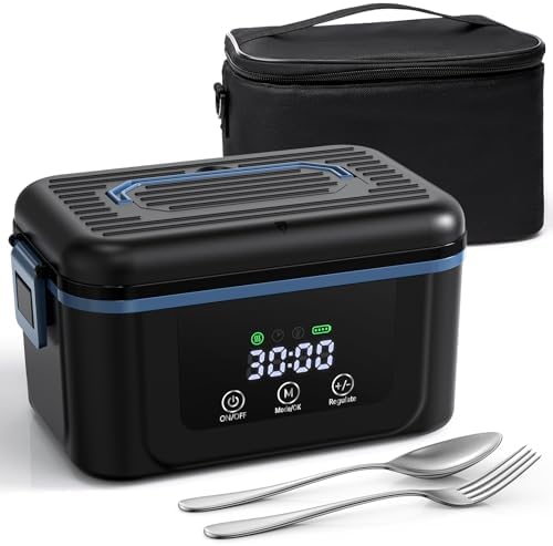 Cordless Electric Lunch Box for Adults, 1.4L Heated Lunch Box 18000mAh Battery Powered with Ice Crystal Box, Self Heating LunchBox Rechargeable for Car/Truck/Office/Travel (1.4L-cordless)