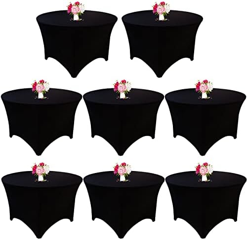 8 Pack 5FT Round Spandex Tablecloth 60” Black Table Cover, Round Table Cloth Washable Wrinkle Resistant Fitted Stretch Table Cover for Wedding Party Birthday Banquet Bar Events
