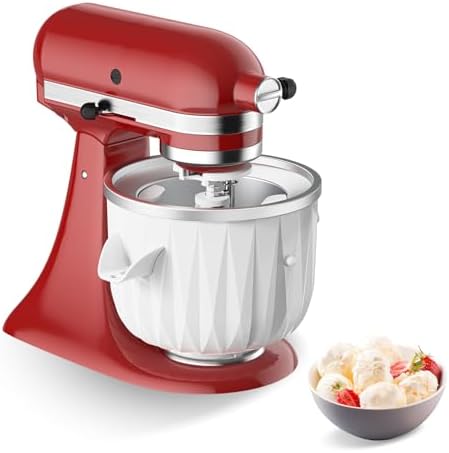 Ice Cream Maker Attachment for KitchenAid Stand Mixer, Ice Cream Bowl Compatible with 4.5Qt and Larger Stand Mixers, Ice Cream & Sorbet Gelato Maker Attachment Makes 2-Quart Frozen Yogurt by Focollk