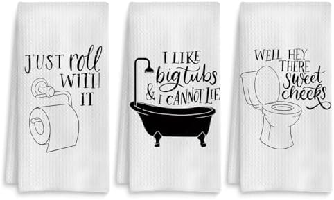 Funny Hand Towels Set of 3, Black and White Hand Towels for Bathroom, Black and White Funny Bathroom Decor, 16x24 Inch