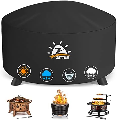 Fire Pit Cover Round 50 Inch - Outdoor Firepit Cover Heavy Duty & Waterproof, 600D Patio Fire Table Cover Large Gas Fire Pit Accessories Fade & Weather Resistant - 50 x 50 x 24 Inch
