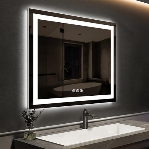 ROOMTEC 30 * 30 Inch Led Bathroom Mirror with Lights,Smart Dimmable Vanity Mirrors for Wall,Anti-Fog Backlit Lighted Makeup Mirror