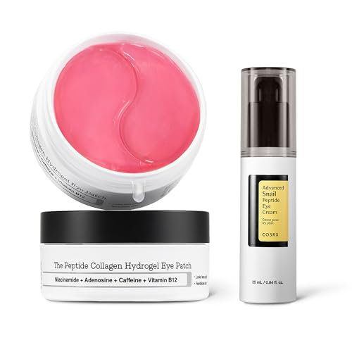 COSRX Peptide Collagen Hydrogel Eye Patch + Snail Mucin Peptide Under Eye Cream, Korean Skin Care