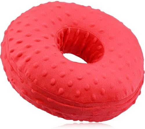 Piercing Pillow with Washable Cover, Ear Piercing Pillow for Side Sleepers with Ear Hole for Ear Pain Relief Cartilage Piercing Side Sleeping Pillow Pressure Sore Cnh Donut Pillow Minky Dot Red