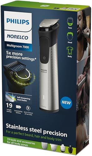 Philips Norelco Multigroom 7000 Series, All-in-One Trimmer, Beard Trimmer and Hair Clipper, 19-Piece Men's Grooming Kit for Beard, Head, Hair, Body, and Face, Soft Pouch, MG7910/49
