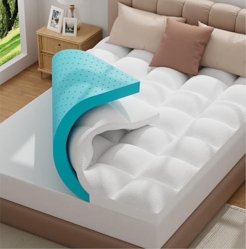 Bedluxury Dual Layer 3 Inch Memory Foam Mattress Topper Full Size，2 Inch Gel Memory Foam and 1 Inch Cooling Pillow Top Mattress Pad Cover for Back Pain，Comfort Support & Pressure Relief