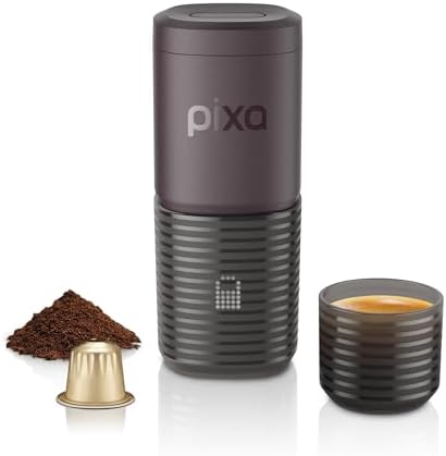 WACACO PIXAPRESSO, Coffee Machine Electric & Portable, With 4 Coffee Types & Fast Heat-Up, 3* 3000mAh Battery Up to 5 Cups, 20 Bar Portable Espresso Maker For Ground Coffee & NS Capsule, Dark Burgundy