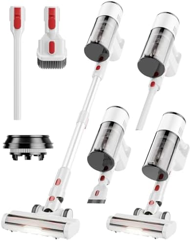 Cordless Vacuum Cleaner 550W 45 KPa Stick Handheld Vacuum for Pet Hair, Carpet & Hardwood Floors – 60 Min Runtime, HEPA Filter, Lightweight Rechargeable Home Vacuum (White)