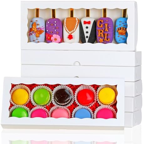 15PCS 12x5x1.5 Inch White Cookies Boxes with Window Bakery Boxes for Macaron,Cakesickle,Chocolate Truffle,Donut &Treat Boxes for Christmas Valentine's Easter Mother's Day