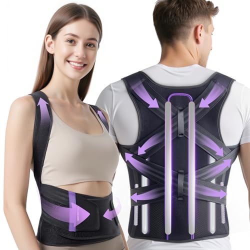 2025 New Posture Corrector for Women & Men, [Enhanced Support & Breathable Mesh] Upgraded Back Brace, Adjustable Shoulder Straightener for Neck Back Pain Relief, Scoliosis Improvement(Black Purple, L)