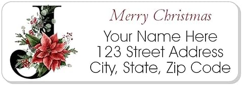 Christmas Monogram Return Address Labels Personalized - Set of 60 Custom Address Labels for Envelope Mailings, Flat Sheets Easy Peel and Stick, Permanent Rectangle Labels (White) Made in The USA