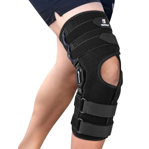 Hinged Knee Brace, Upgraded Knee Brace for Men Women 16inch Tall Knee Braces for Knee Pain with Removable Dual Metal Hinges Strong Stability Knee Support for Meniscus Tear, ACL, Arthritis Pain Relief