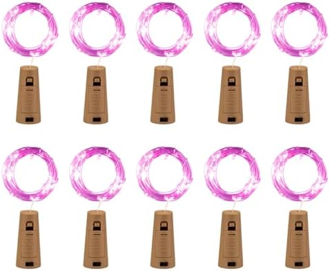 Brightown Valentine's Day Wine Bottle Lights with Cork - 10 Pack 7ft 20 LED Battery Operated Cork Lights, Waterproof Silver Wire Mini Fairy Lights for Liquor Bottles DIY Romantic Wedding Décor, Pink