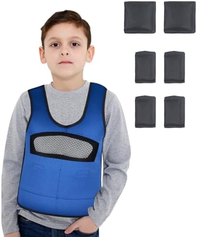 Compression Vest for Kids (Large, Ages 10+) Weighted Vest for Kids Including 6 Removable Weights Navy Blue