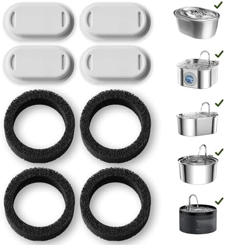 PETLIBRO 4 Pack Replacement Filters for Stainless Steel Cat Water Fountain PLWF003 / PLWF006, Adjustable Water Flow Pet Fountain, Super Quiet Dog Water Dispenser