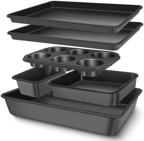 Baking Pans Set, Nonstick Bakeware Sets, Oven Pans for Cooking, AIVIKI 6 Pieces Baking Sheets Set Including Cookie Sheet, Deep Roaster Pan, Square Pan, Loaf Pan, Muffin Pan, Carbon Steel Baking Set
