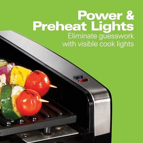 Hamilton Beach Electric Indoor Searing Grill with Adjustable Temperature Control to 450F, 118 sq. in. Surface Serves 6, PFAS-Free Removable Nonstick Grate, Stainless Steel (25360)