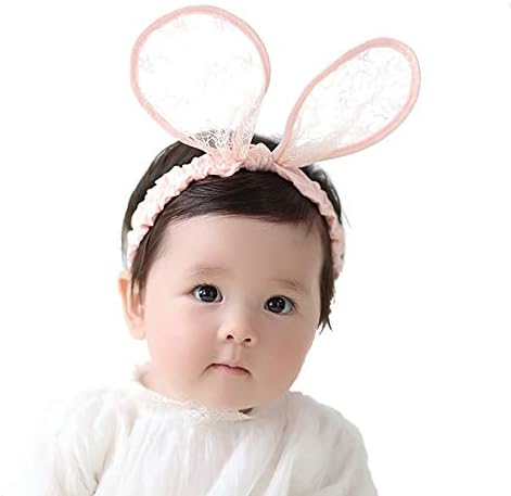 2-Pack Easter Bunny Headbands Rabbit Ears Lace Elastic Bow - Cute Stretch Hairbands for Baby Girls , Newborn,Toddler and Children (2 Colors)