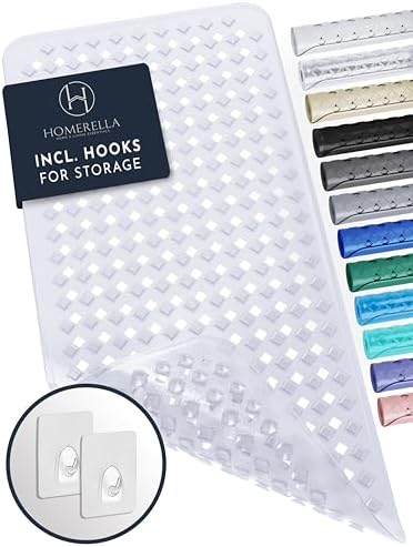 homerella® Bath Mat for Tub Non Slip Mold Resistant 35x16 - Shower Mat Non Slip Anti Mold - Bath Tub Mat Suction Cups incl. Hooks for Drying - Bathtub Mat Non Slip - ANI Slip Shower Mat Inside Tub