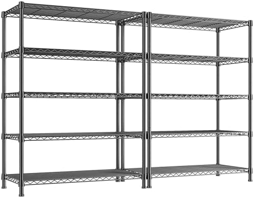 REIBII Storage Shelves 71" H Tall Wire Shelving Unit Sturdy Metal Shelves Adjustable Wide Pantry Shelves 5 Tier Deep Heavy Duty Metal Shelving Load 1500LBS Storage Rack 2 Pack