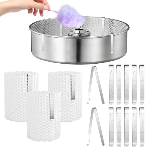 3 Set Cotton Candy Mesh and 12pcs Clip Stabilizer Kit, Cotton Candy Machine Supplies Reusable Stainless Steel Clips Candy Making Accessories Compatible Candy Floss Maker