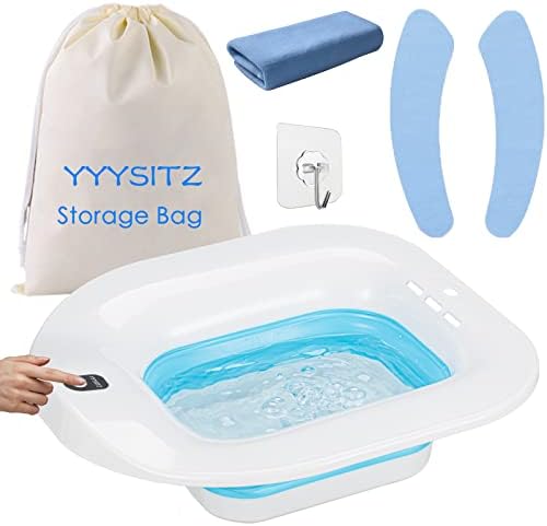 Electric Sitz Bath, Sitz Bath for Hemorrhoids, Sitz Bath for Postpartum Care, Toilet Seat Tub for Women Men, Sitz Baths Salts Bowl, Sits Bath Soak Pan, Hip Bath Basin, Collapsible, Blue