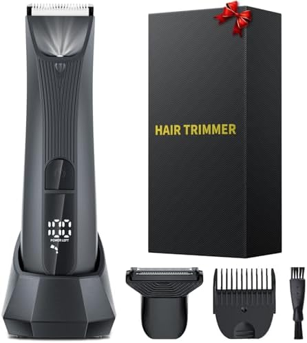 Manscape Body Hair Trimmer for Men Waterproof Wet/Dry Groin & Pubic Hair Groomer with LED Light, Dual Foil &Trimmer Blades, Cordless Rechargeable, LED Display, Travel Lock