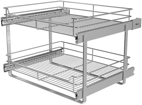 2-Tier Cabinet Pull Out Shelves (20" W x 22" D), Slide Out Shelves for Kitchen Cabinets, Metal Pots and Pans Organizer for Under Cabinet