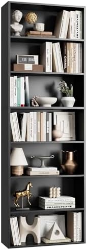 FACBOTALL 82" Tall Bookshelf, 7-Tier Open Shelves Bookcase, Freestanding Display Storage Shelves, Tall Bookcase Home Decor Furniture for Home Office, Living Room, Bedroom, Black