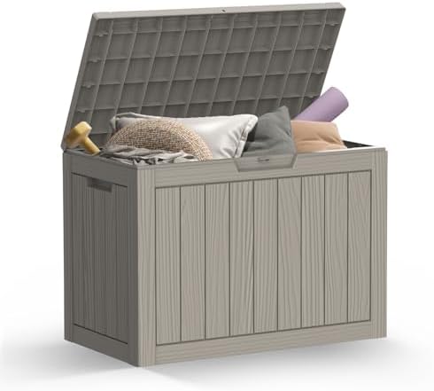 45 Gallon Outdoor Storage Box, Resin Deck Box Waterproof, Storage Chest for Outside Patio Furniture Cushions, Pool Supplies, Garden Tools, UV Resistant and Weatherproof, Greige